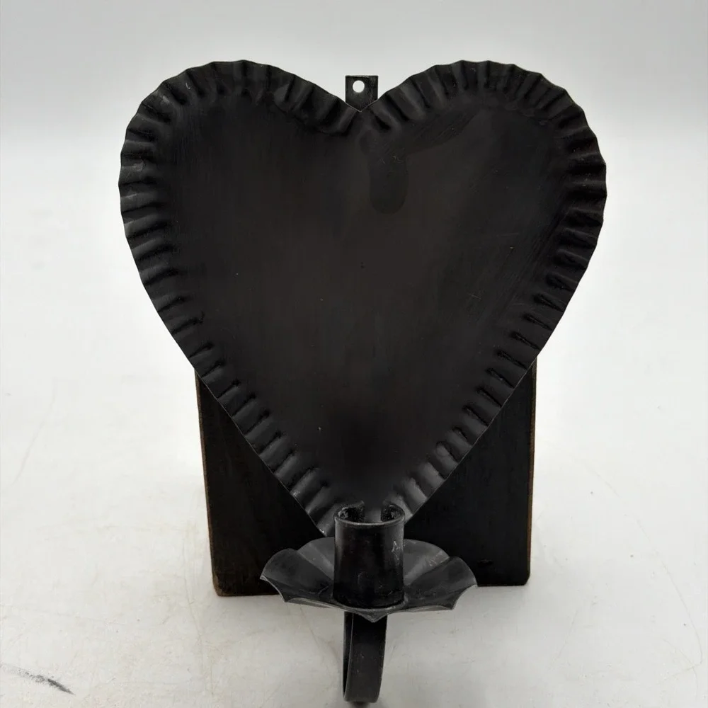 Vintage Tin Heart Crimped Wall Sconce Candle Holder Primitive Folk Decor